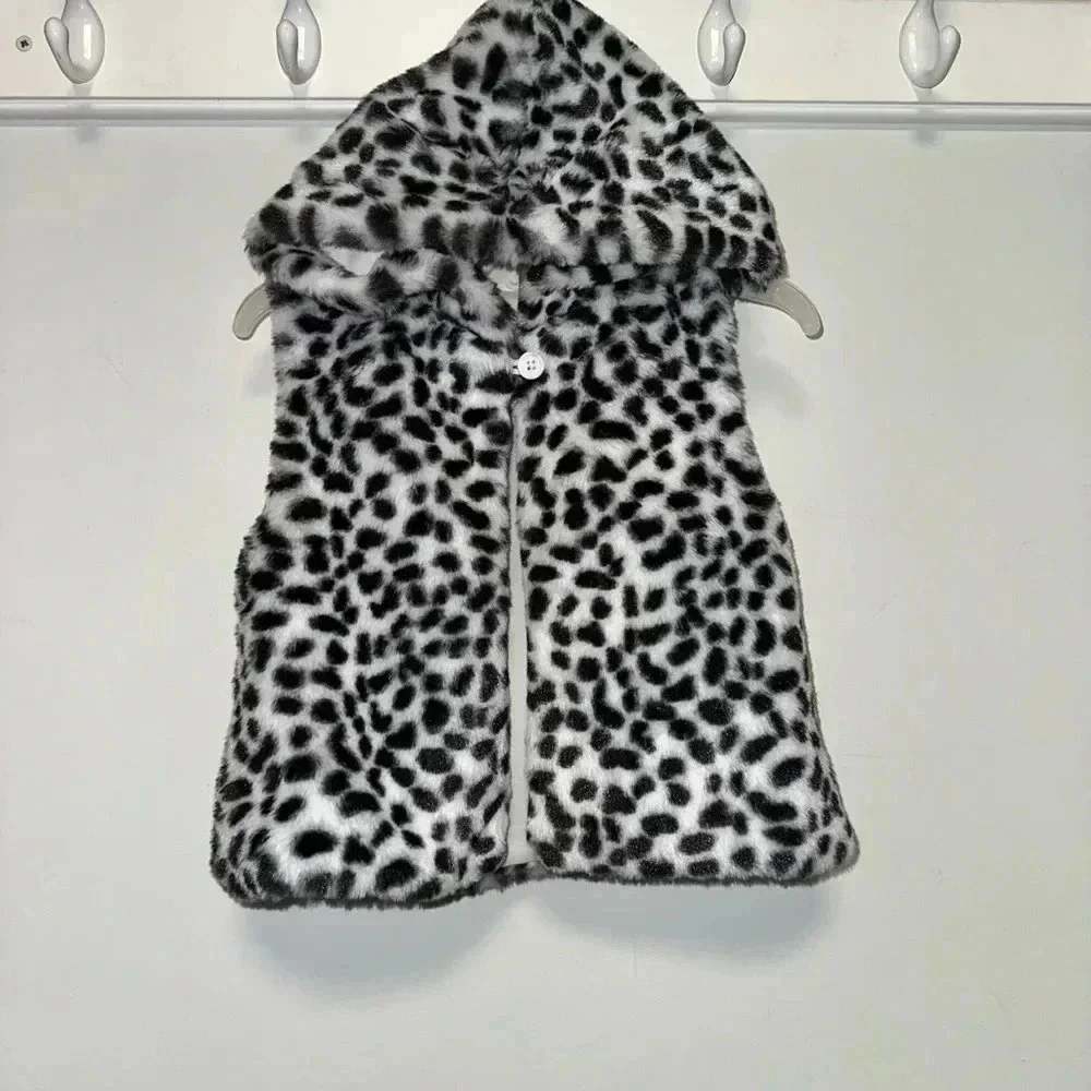 Girls Wonder Nation Vest 3T White/Black Faux Fur Dalmatian